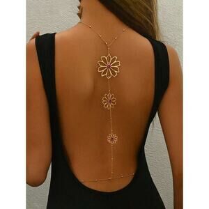Gold Floral Body Chain Necklace – Back Jewelry for Dresses, Beach, or Festivals
